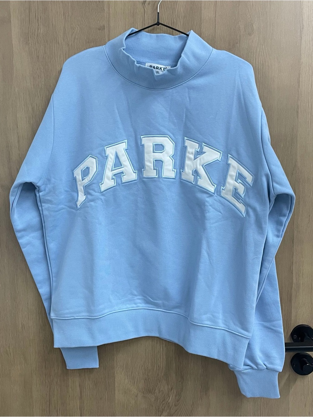 Parke Light Blue Mock Neck Sweatshirt with White Appliqué